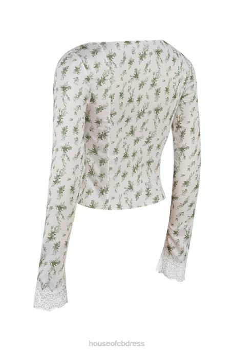 House of CB Clarissa Garden Print Lace Trim Top Clothing 4H6N717
