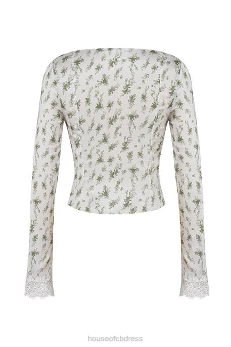 House of CB Clarissa Garden Print Lace Trim Top Clothing 4H6N717