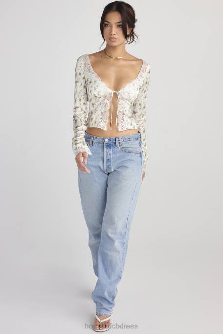 House of CB Clarissa Garden Print Lace Trim Top Clothing 4H6N717