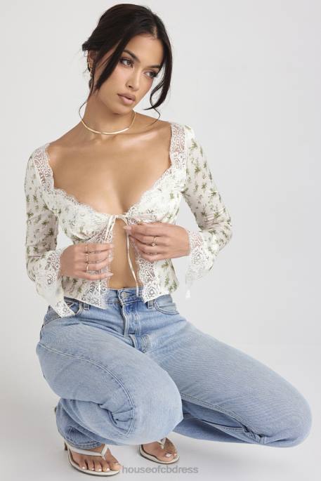 House of CB Clarissa Garden Print Lace Trim Top Clothing 4H6N717
