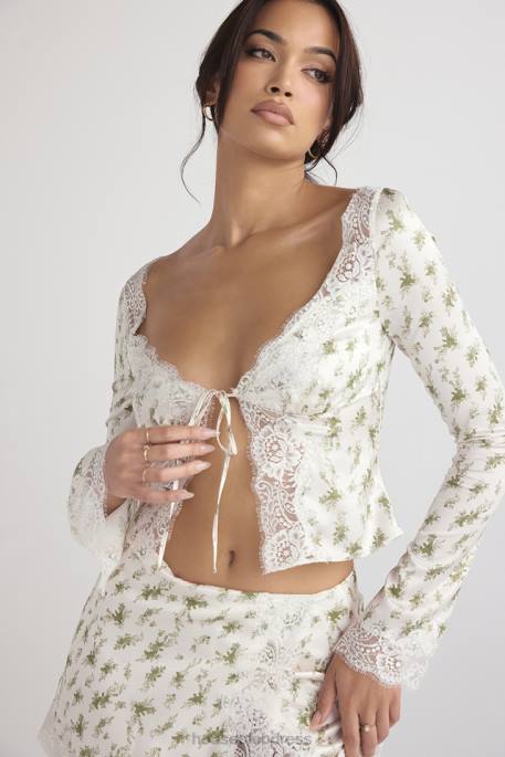 House of CB Clarissa Garden Print Lace Trim Top Clothing 4H6N717