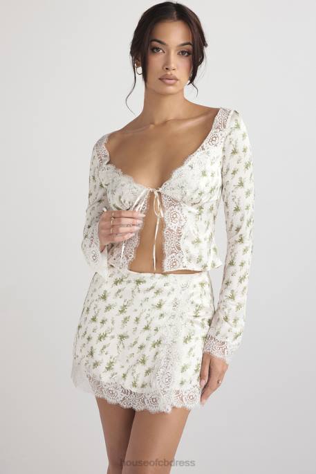 House of CB Clarissa Garden Print Lace Trim Top Clothing 4H6N717