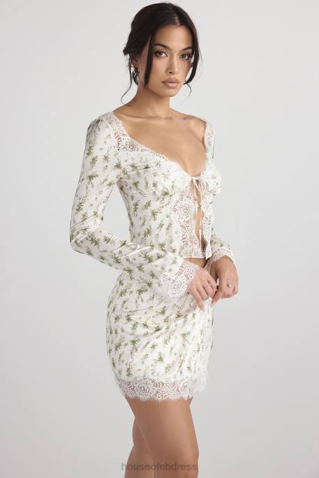 House of CB Clarissa Garden Print Lace Trim Top Clothing 4H6N717