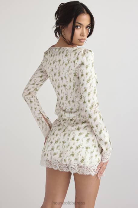 House of CB Clarissa Garden Print Lace Trim Top Clothing 4H6N717