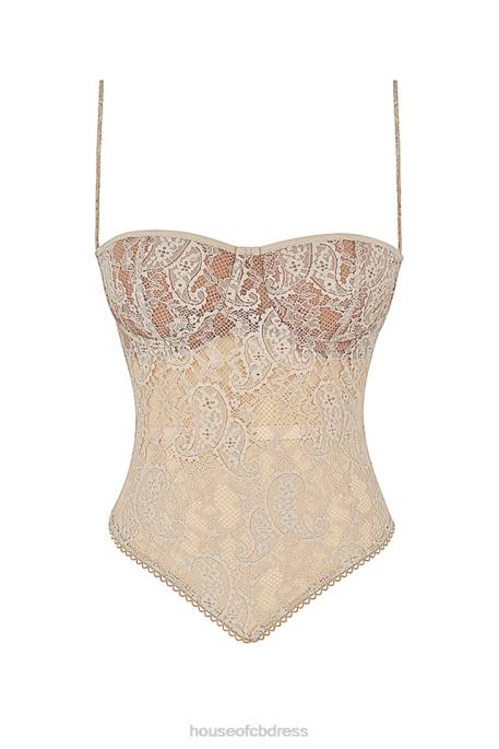 House of CB Fernanda Cream Paisley Lace Top Clothing 4H6N702