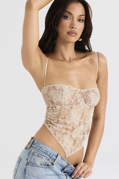 House of CB Fernanda Cream Paisley Lace Top Clothing 4H6N702