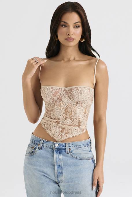 House of CB Fernanda Cream Paisley Lace Top Clothing 4H6N702