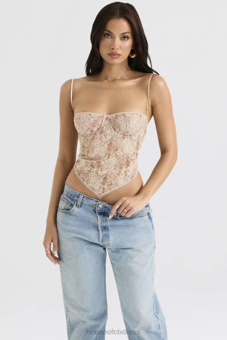 House of CB Fernanda Cream Paisley Lace Top Clothing 4H6N702