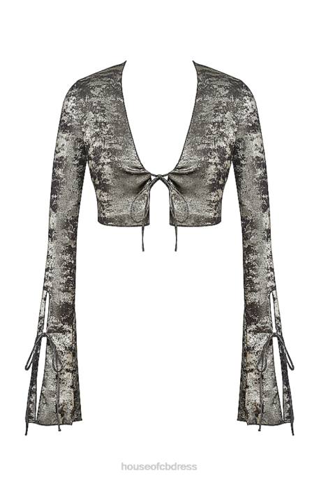 House of CB Giulia Pewter Shimmer Velvet Satin Top Clothing 4H6N705