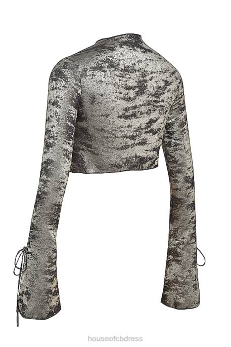House of CB Giulia Pewter Shimmer Velvet Satin Top Clothing 4H6N705