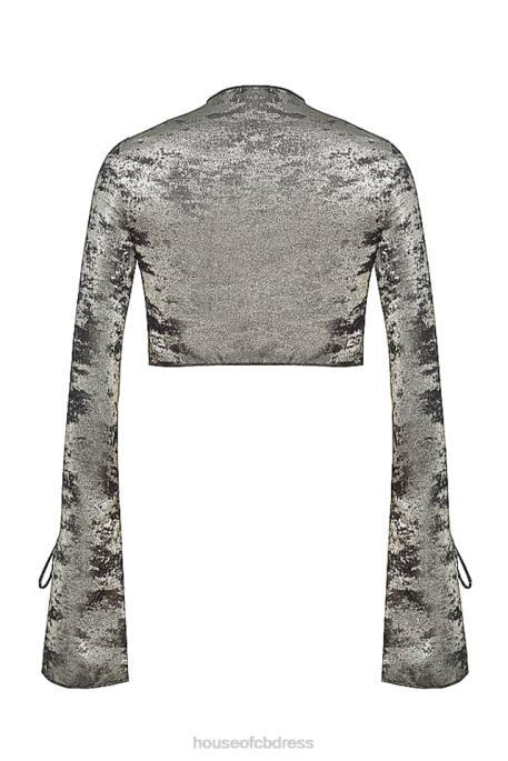 House of CB Giulia Pewter Shimmer Velvet Satin Top Clothing 4H6N705