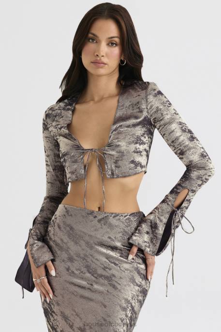 House of CB Giulia Pewter Shimmer Velvet Satin Top Clothing 4H6N705