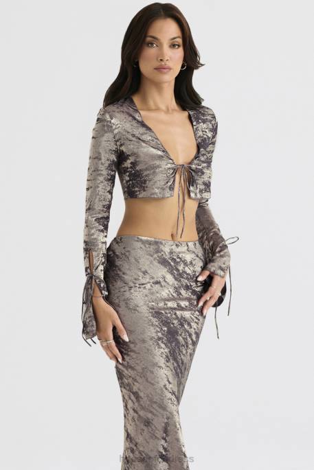 House of CB Giulia Pewter Shimmer Velvet Satin Top Clothing 4H6N705