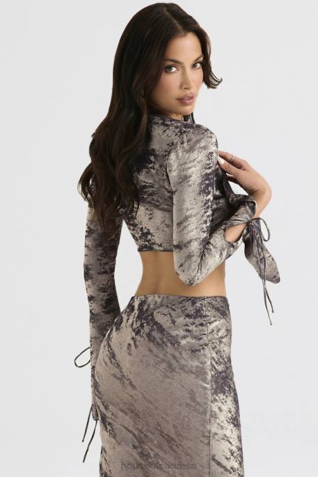 House of CB Giulia Pewter Shimmer Velvet Satin Top Clothing 4H6N705