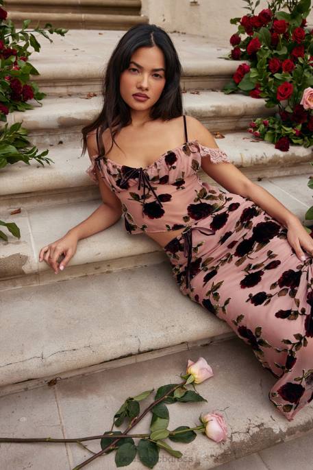 House of CB Graciela Dusty Pink Devore Top Clothing 4H6N684