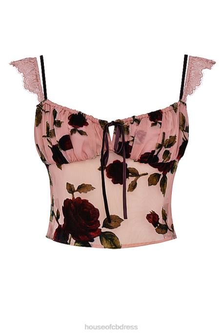 House of CB Graciela Dusty Pink Devore Top Clothing 4H6N684