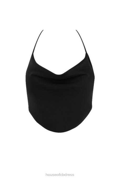 House of CB Hazel Black Satin Tie Back Crop Top Clothing 4H6N773