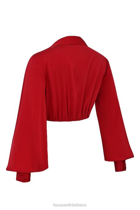 House of CB Laraine Cherry Silk Blouson Top Clothing 4H6N673