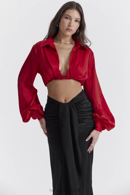 House of CB Laraine Cherry Silk Blouson Top Clothing 4H6N673