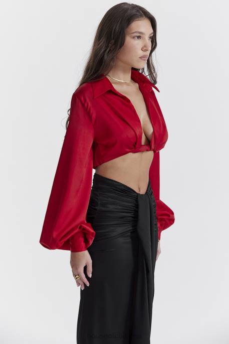 House of CB Laraine Cherry Silk Blouson Top Clothing 4H6N673