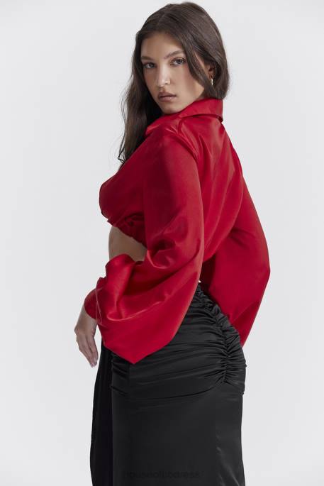 House of CB Laraine Cherry Silk Blouson Top Clothing 4H6N673