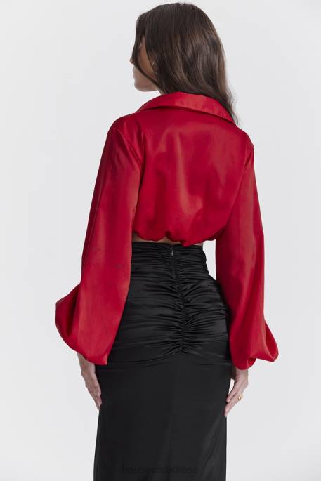 House of CB Laraine Cherry Silk Blouson Top Clothing 4H6N673