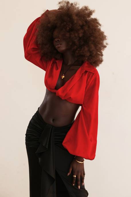 House of CB Laraine Cherry Silk Blouson Top Clothing 4H6N673