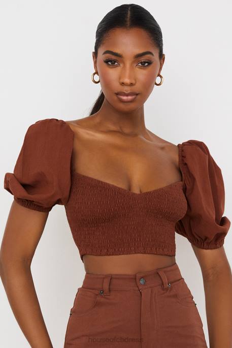 House of CB Lavanna Cocoa Puff Sleeve Cropped Top Clothing 4H6N748