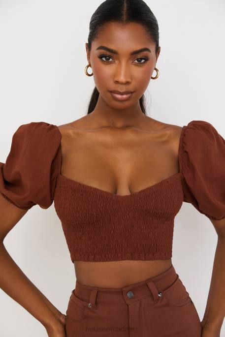 House of CB Lavanna Cocoa Puff Sleeve Cropped Top Clothing 4H6N748