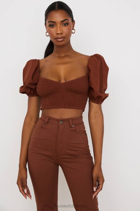House of CB Lavanna Cocoa Puff Sleeve Cropped Top Clothing 4H6N748