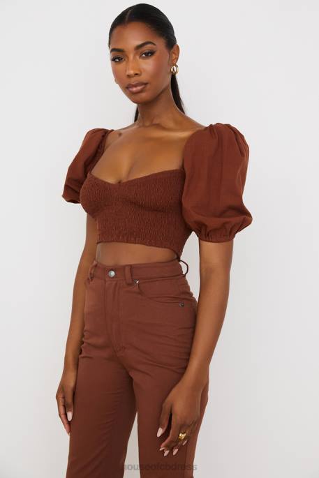 House of CB Lavanna Cocoa Puff Sleeve Cropped Top Clothing 4H6N748