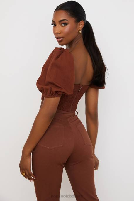 House of CB Lavanna Cocoa Puff Sleeve Cropped Top Clothing 4H6N748
