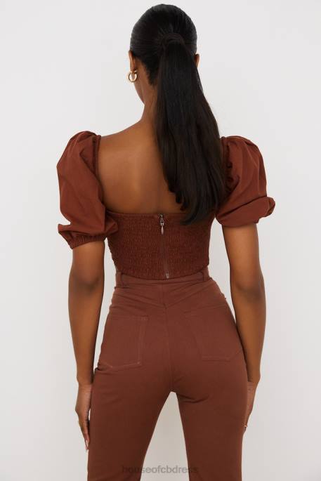 House of CB Lavanna Cocoa Puff Sleeve Cropped Top Clothing 4H6N748