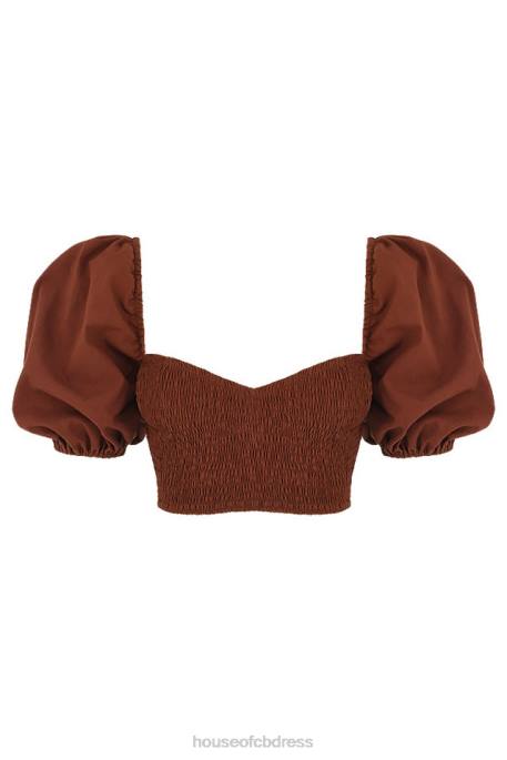 House of CB Lavanna Cocoa Puff Sleeve Cropped Top Clothing 4H6N748