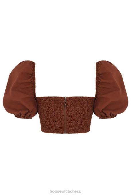 House of CB Lavanna Cocoa Puff Sleeve Cropped Top Clothing 4H6N748