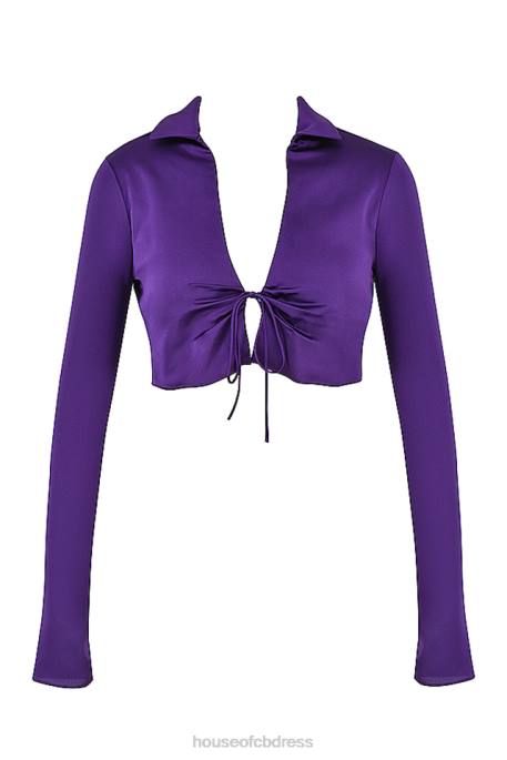 House of CB Lavender Grape Satin Cropped Tie Front Top Clothing 4H6N738
