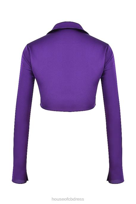 House of CB Lavender Grape Satin Cropped Tie Front Top Clothing 4H6N738