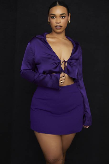 House of CB Lavender Grape Satin Cropped Tie Front Top Clothing 4H6N738