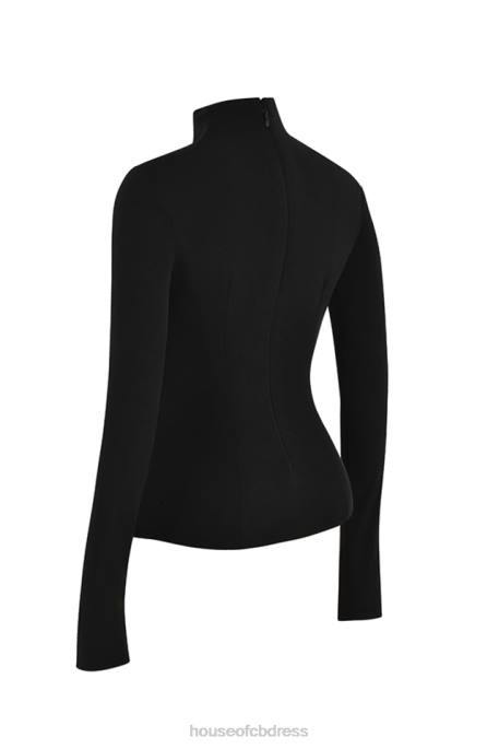 House of CB Lori Black Crystallised Lace Up Top Clothing 4H6N701