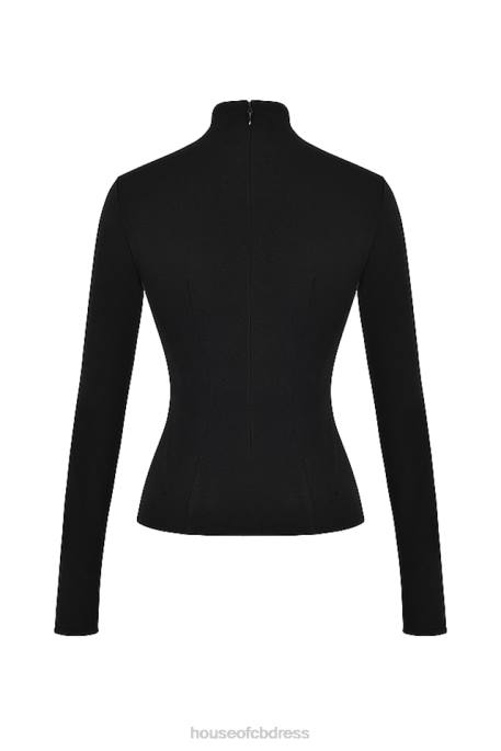 House of CB Lori Black Crystallised Lace Up Top Clothing 4H6N701
