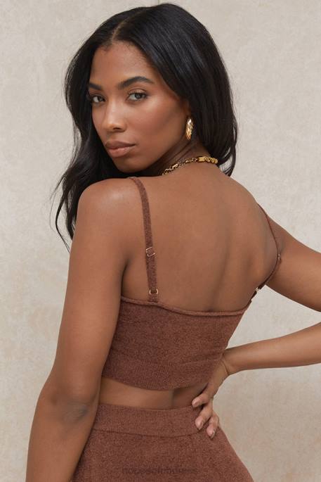 House of CB Lorna Chocolate Fluffy Knit Crop Top Clothing 4H6N778