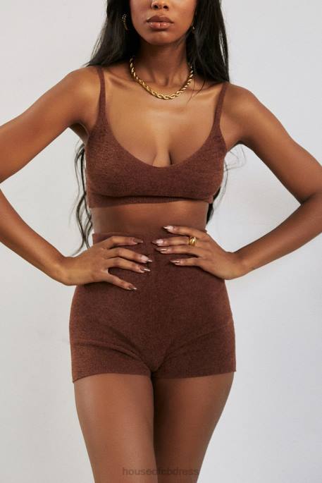 House of CB Lorna Chocolate Fluffy Knit Crop Top Clothing 4H6N778