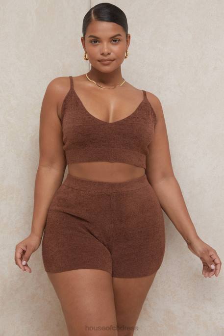 House of CB Lorna Chocolate Fluffy Knit Crop Top Clothing 4H6N778