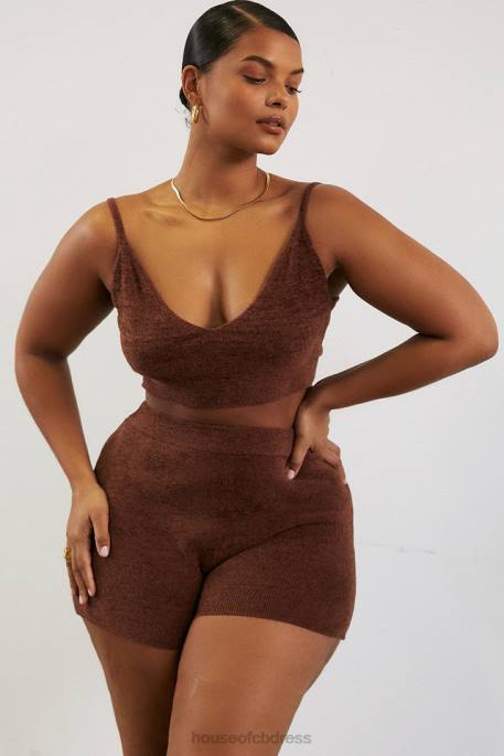 House of CB Lorna Chocolate Fluffy Knit Crop Top Clothing 4H6N778
