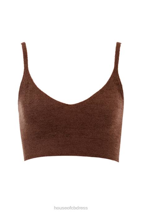 House of CB Lorna Chocolate Fluffy Knit Crop Top Clothing 4H6N778