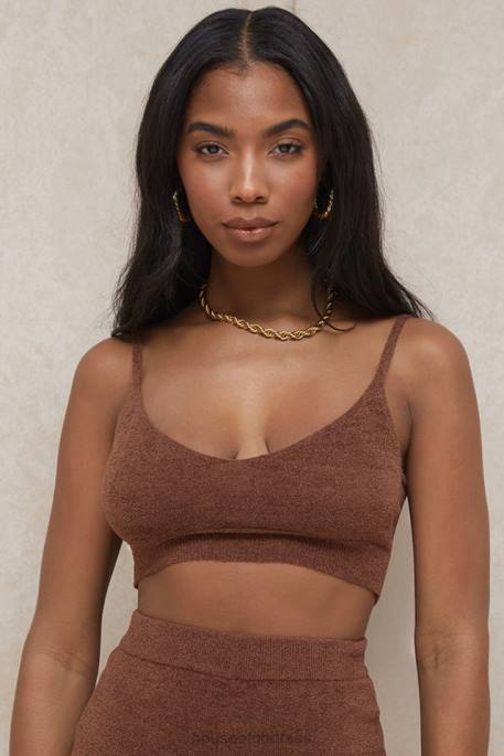 House of CB Lorna Chocolate Fluffy Knit Crop Top Clothing 4H6N778