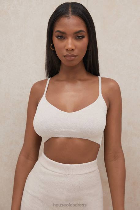 House of CB Lorna Cream Fluffy Knit Crop Top Clothing 4H6N779