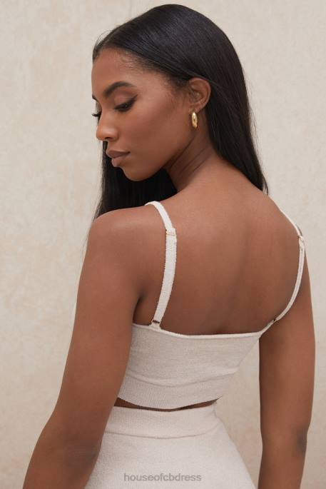 House of CB Lorna Cream Fluffy Knit Crop Top Clothing 4H6N779
