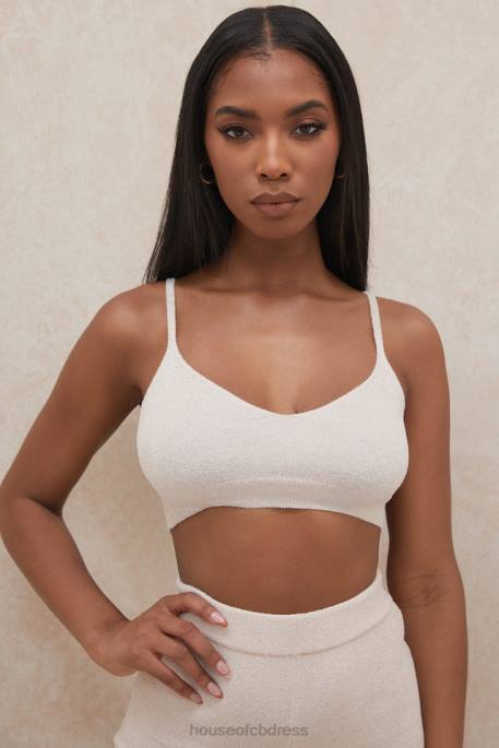 House of CB Lorna Cream Fluffy Knit Crop Top Clothing 4H6N779