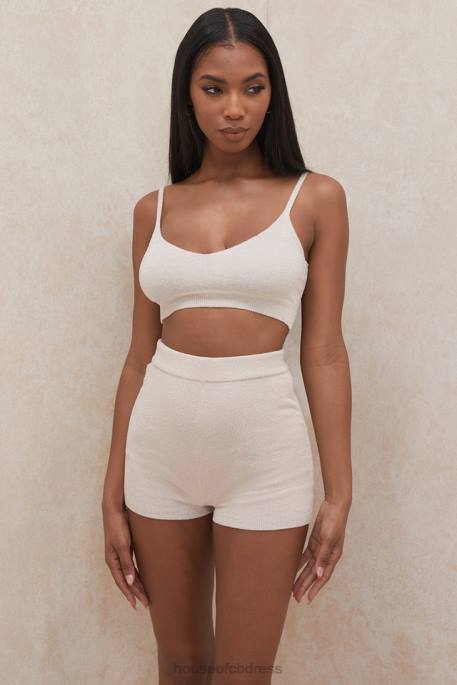 House of CB Lorna Cream Fluffy Knit Crop Top Clothing 4H6N779